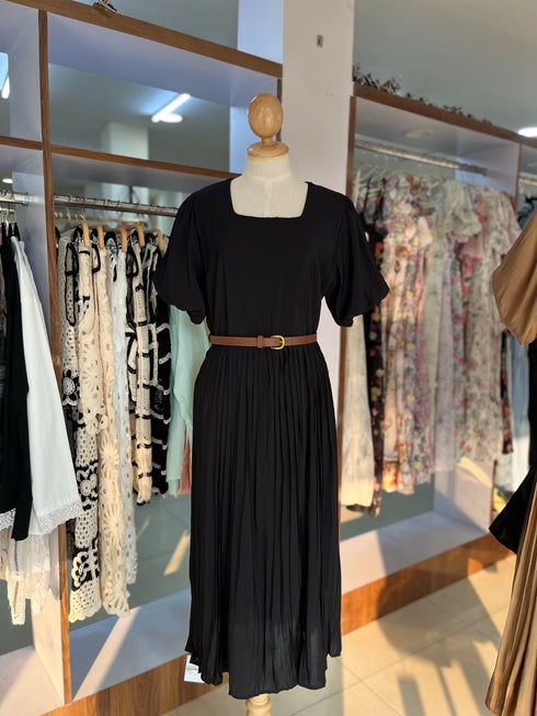 Ladies Casual Square Neckline Belted Maxi Dress